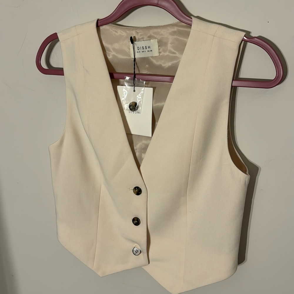DISSH Cream V-Neck Button Front Women's Vest